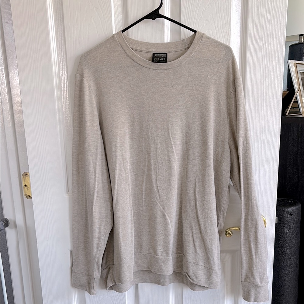 Lightweight Wheat, Beige Long Sleeve Crewneck Sweater - L